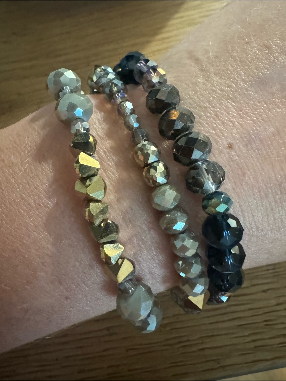 Erimish Faceted Stretch Bracelet Trio in Gold, Gray, Black